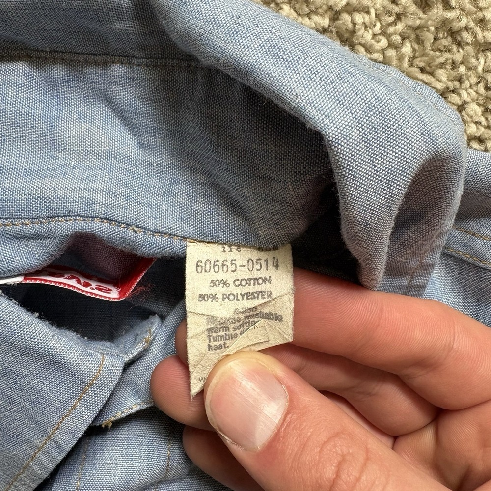 Vintage 70s Levis Orange Tab Chambray Shirt Mens Size Large USA Made Denim - Picture 5 of 10